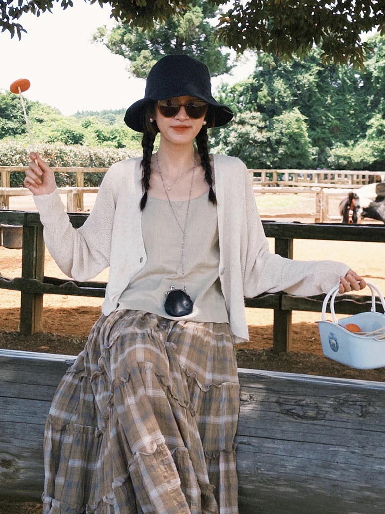 

Early Autumn Thin Linen Silk Knitted Open Cardigan Women's Lazy Sle Long Sve Loose Breathable Outerwear Casual Loose Fit