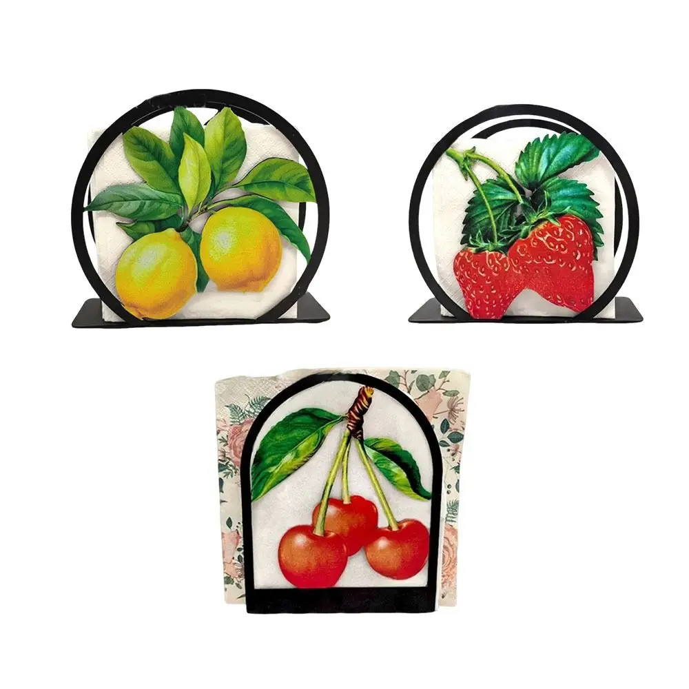 

Iron Paper Napkin Stand Space Saving No-slip Paper Storage Rack Fruit Pattern Decorative Desktop Napkin Organizer Living Room