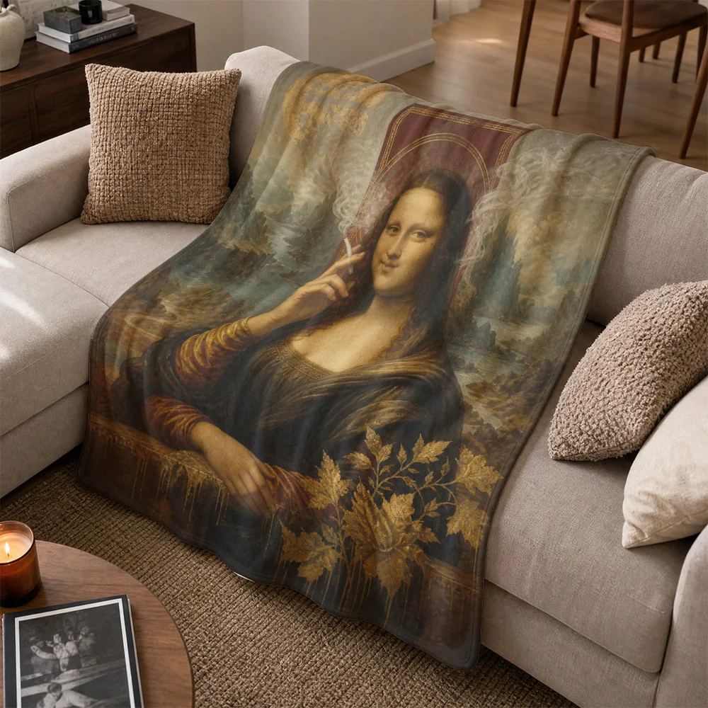 Luxurious Decorative Throw Blanket for Sofa Couch Art Print Renaissance Vintage Painting Style Cozy Winter Fleece Throw Home Dec