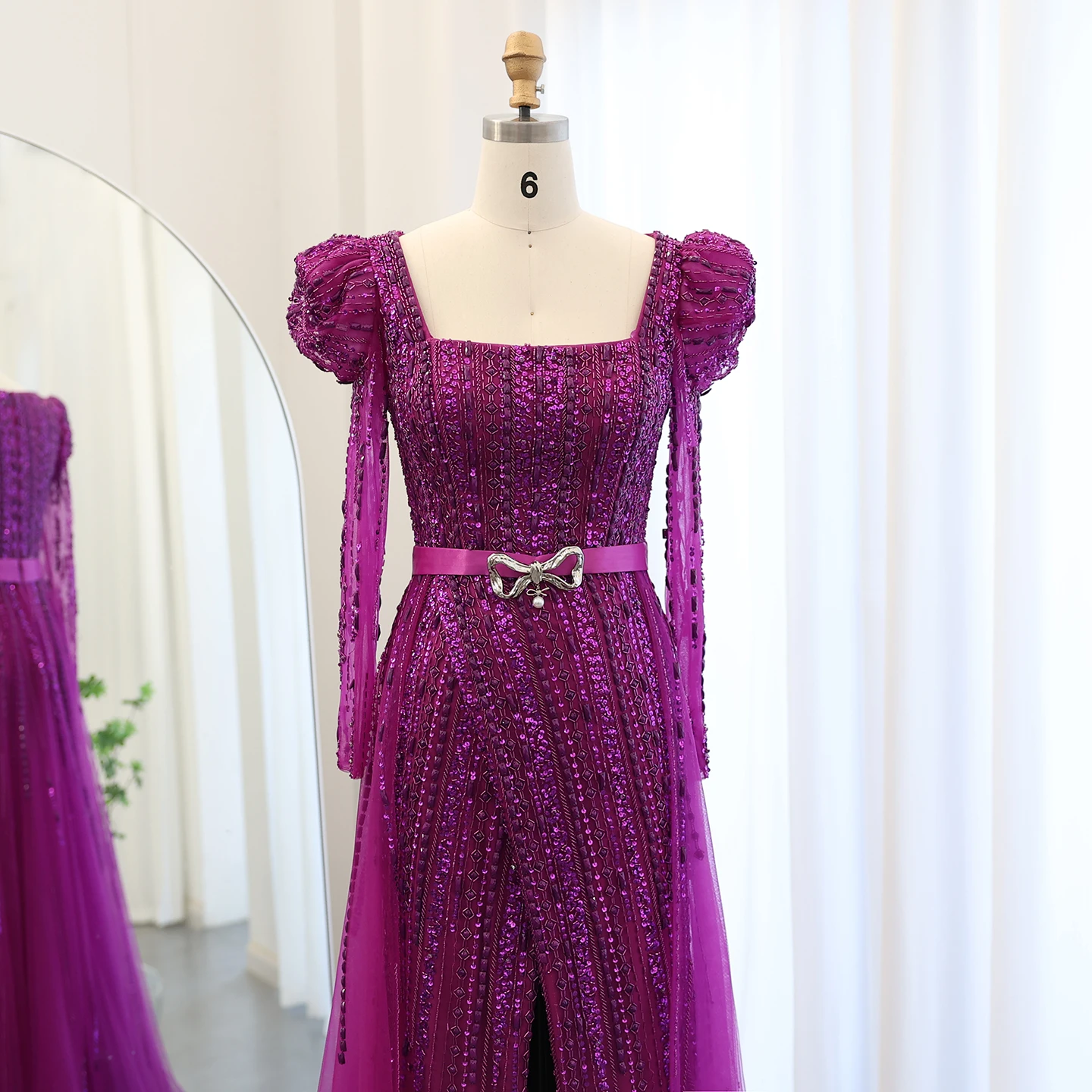 Sharon Said Luxury Dubai Fuchsia Evening Dress for Women Wedding Long Sleeve Overskirt Arab Formal Party Gowns SS318 Customized