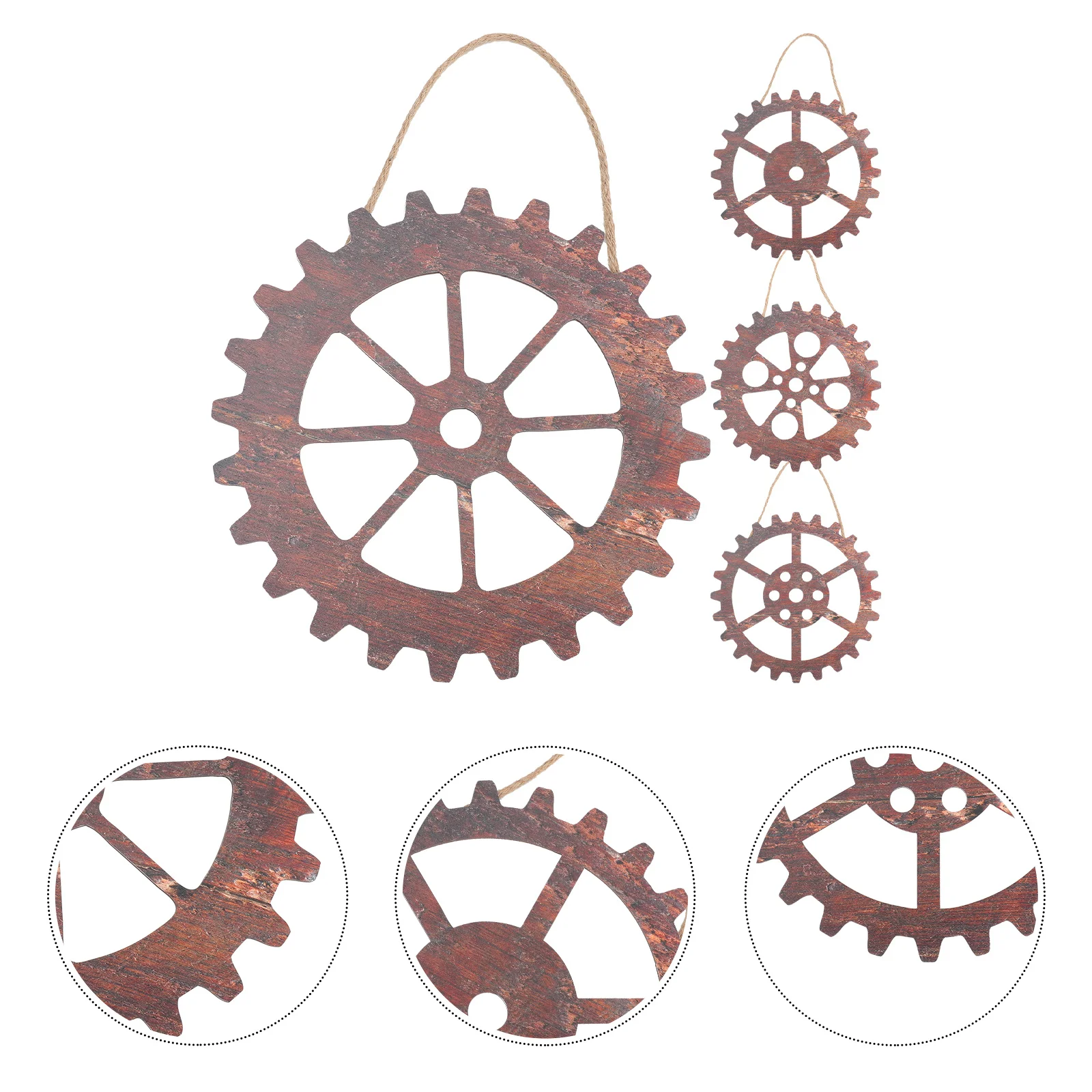 

4pcs Wooden Wheel Wall Art Vintage Gear Decor Decorative Home Ornament Farmhouse Industrial Wall Hanging Carriage Design Easy
