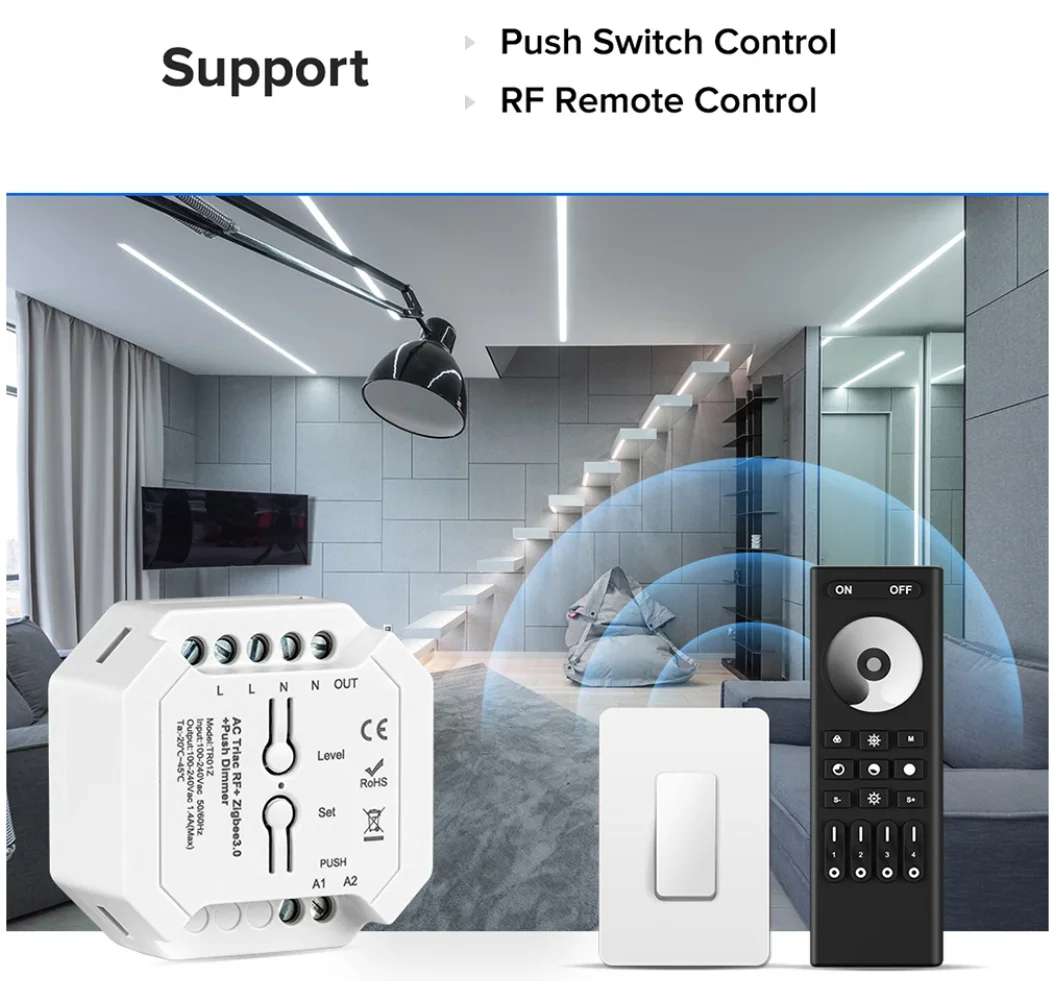 TUYA WIFI Zigbee Mini Smart Light Dimmer 220V AC Triac Dimmer Dimmable Push Switch Module Compatible With 2.4G RF Remote Control