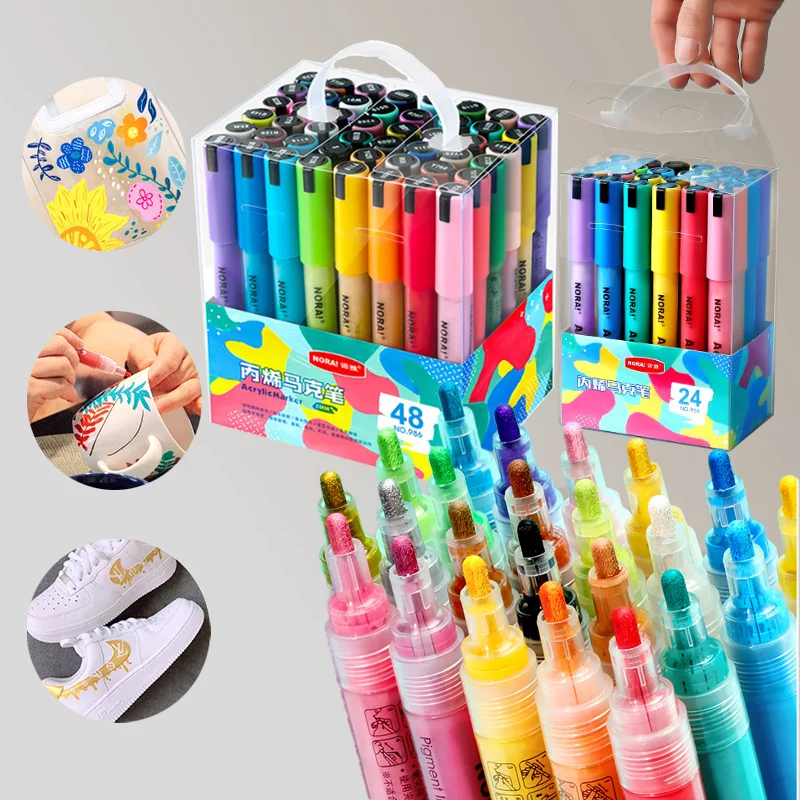

12/24/36/48 Color Straight Liquid Acrylic Marker Set Waterproof Not Faded for Students' Art Painting Graffiti DIY Decoration