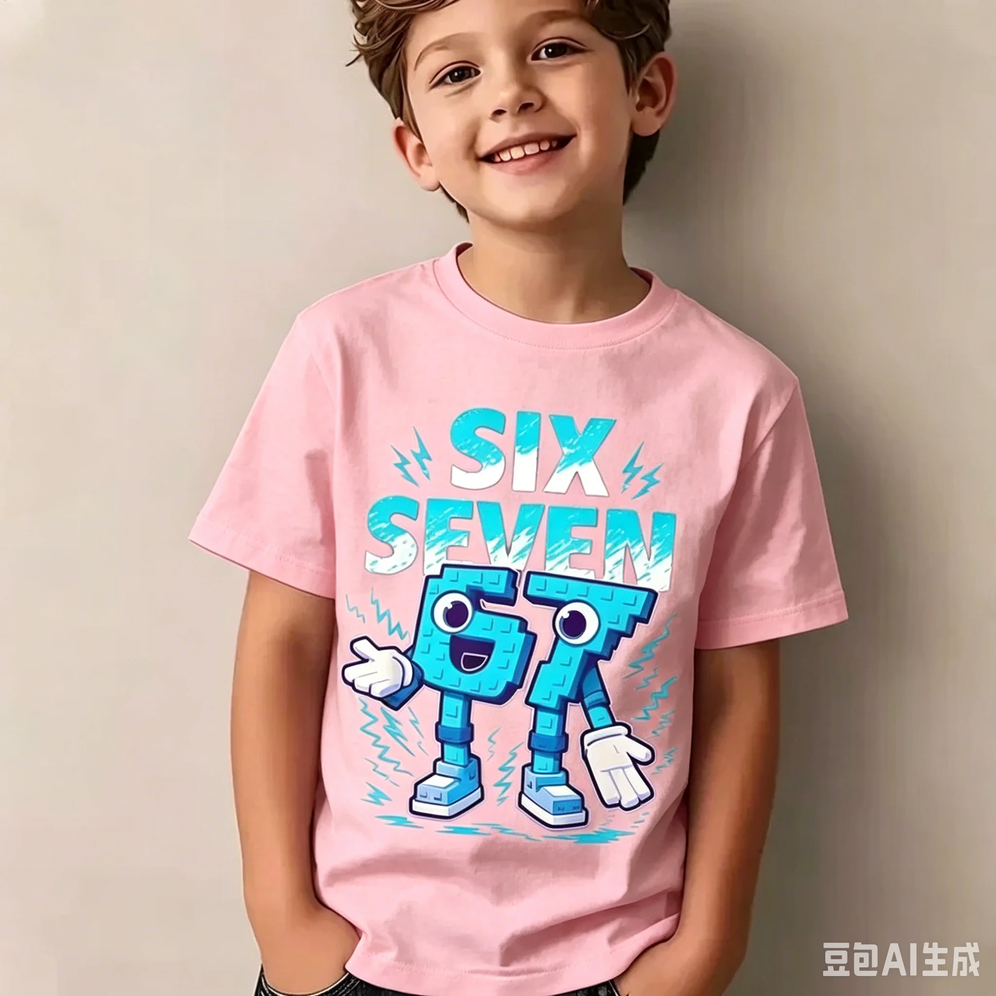 67 Pixel Cartoon-Charakter Baumwoll-T-Shirt, Jungen Mädchen Harajuku Streetwear Print Kurzarm-T-Shirt, Trendiges Lässiges Kinder-Oberteil – Detail 16