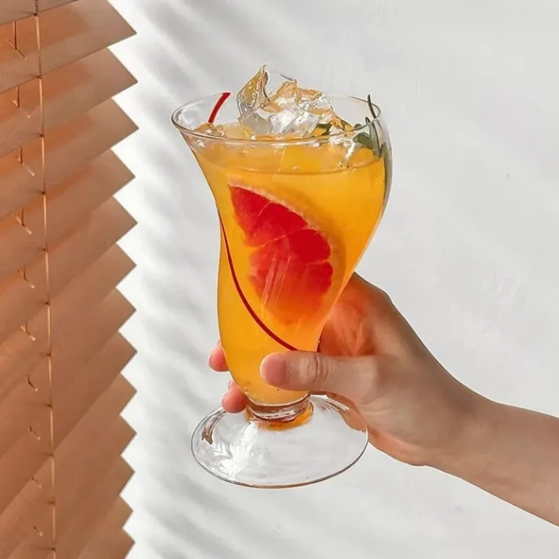

1Pcs Glass Juice Beverage Cup, Cold Drink Cup, Home Creative Ins Style Ice Cream Milkshake Cup, Coffee Cup
