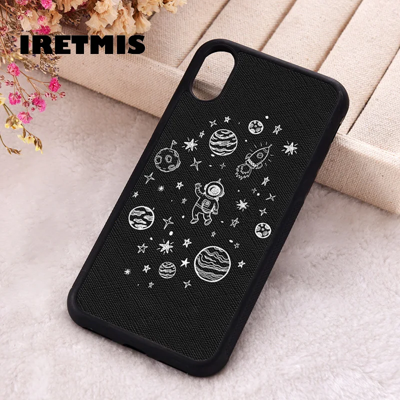 Iretmis Phone Cover Case for iPhone 6 6S 7 8 Plus X Xs XR 11 12 13 MINI 14 15 Pro Max Black And White Space Astronaut