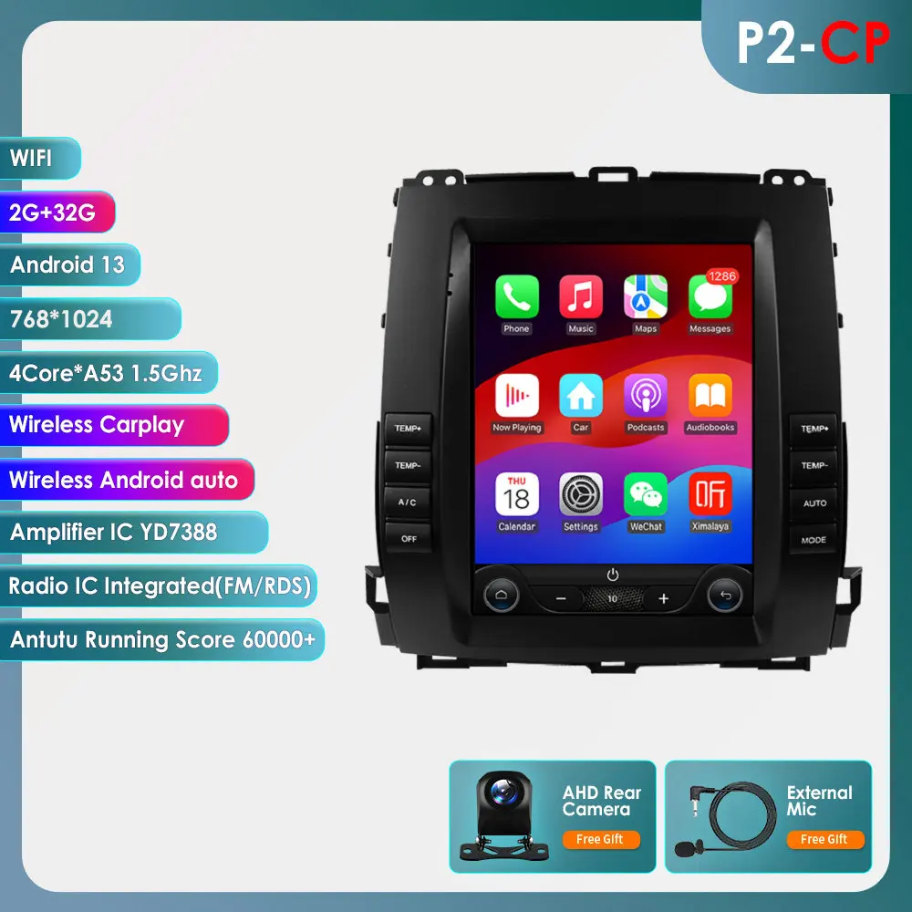 Hizpo Autoradio voor Toyota Land Cruiser Prado 120 2002-2009 Lexus GX470 Audio Multimedia Speler CarPlay Android Auto Bluetooth
