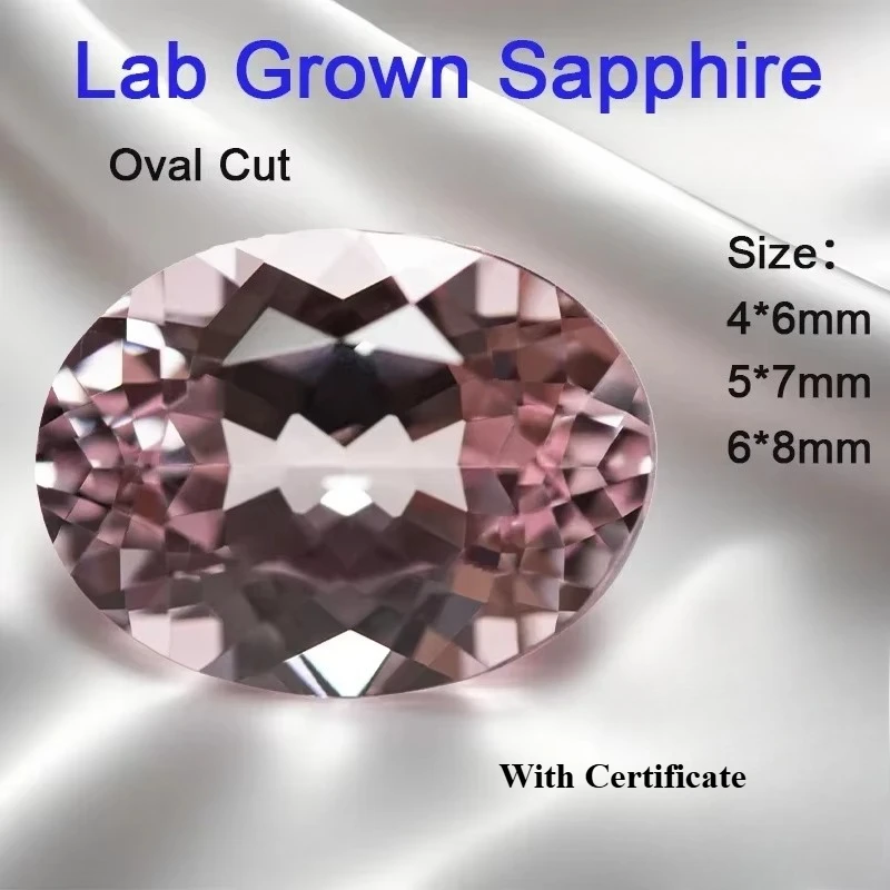 Laborgezüchteter Saphir, loser Stein, ovale Form, Sakura-Pink-Farbe, VVS1, Charms-Perlen für die Schmuckherstellung, wählbares Zertifikat – Detail 1