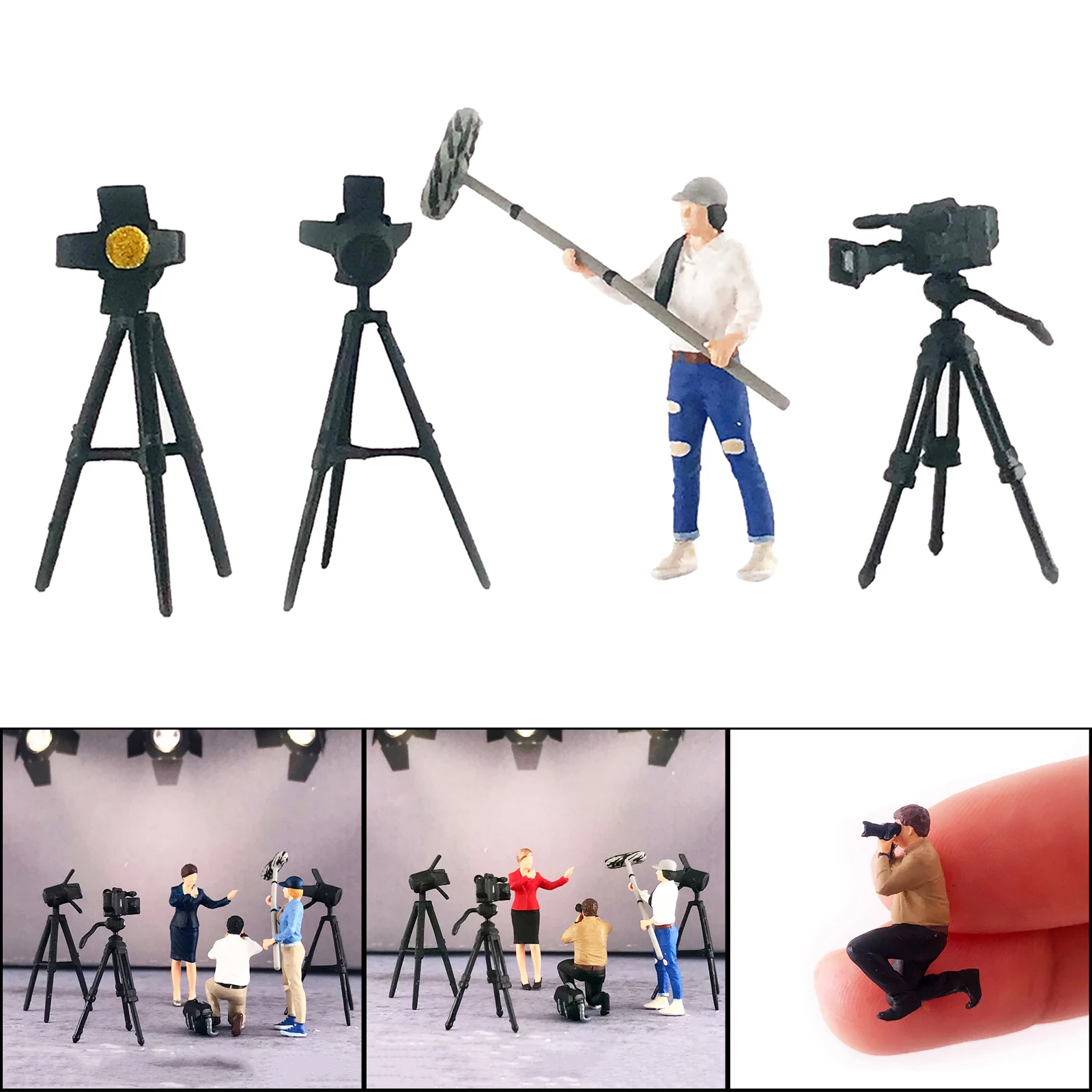 1:64 Scale Action Figure Interview Photography Scene Resin Miniature Movie Character for Architecture DIY Projects