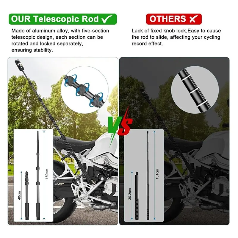 Double Clamp Bike Handlebar Mount Kit, Motorcycle Camera Tripod Support With Invisible Selfie Stick For Insta 360 X5 Action Cam