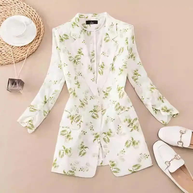 

2024 Summer Blazer Women Popular Print Three Quarter Sleeved Thin Small Suit Outerwear Slim Fit Casual Sun Protection Top K1033