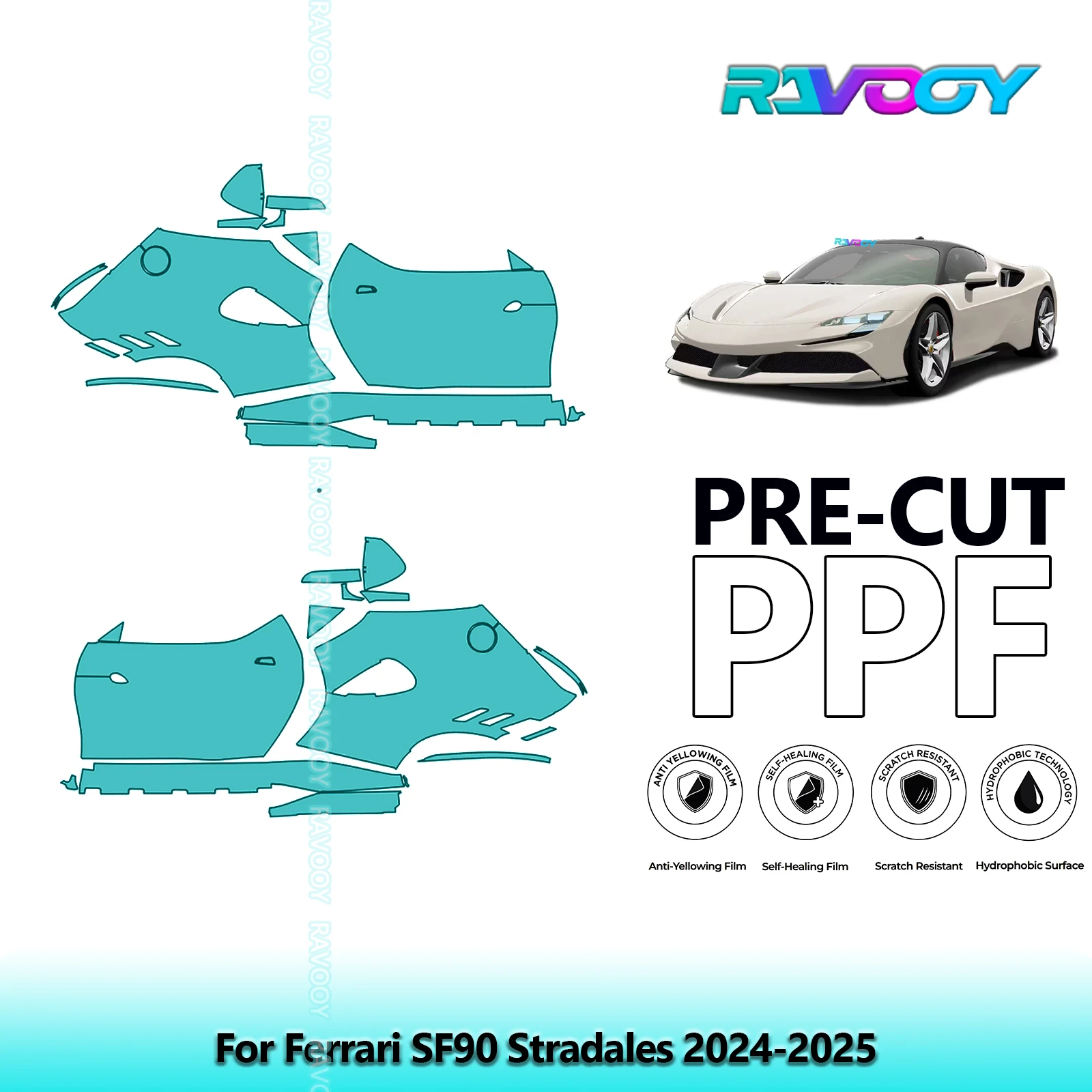

For Ferrari SF90 Stradales 2024-2025 8.5mil Clear Matte Pre-Cut PPF Door & A/B Pillar Kit TPU Paint Protection Film Set