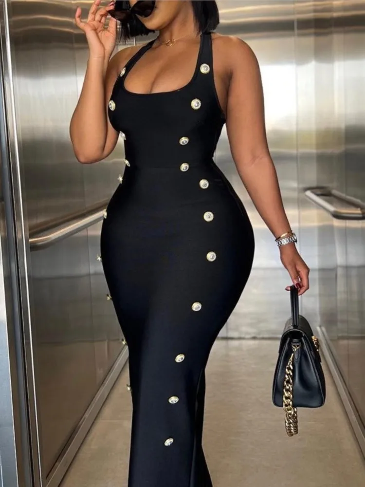 Summer Backless Sexy Dress For Women Sleeveless Skinny Package Hip Long Dress Elegant Slim Club Black Party Dresses Femme