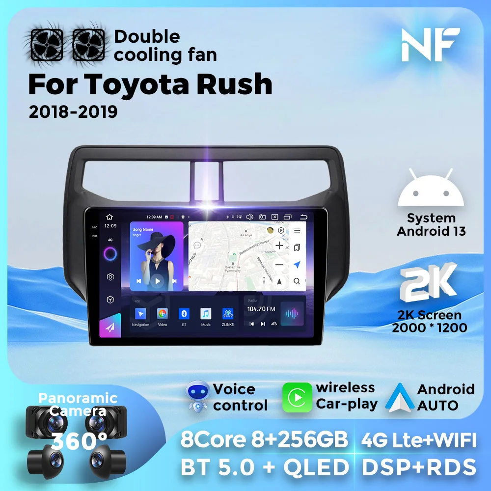 

For Toyota Rush 2018-2019 Android 13 GPS Navigation Din Screen Multimedia Player Stereo 2Din 4G WIFI Wireless Carplay 256GB GPS