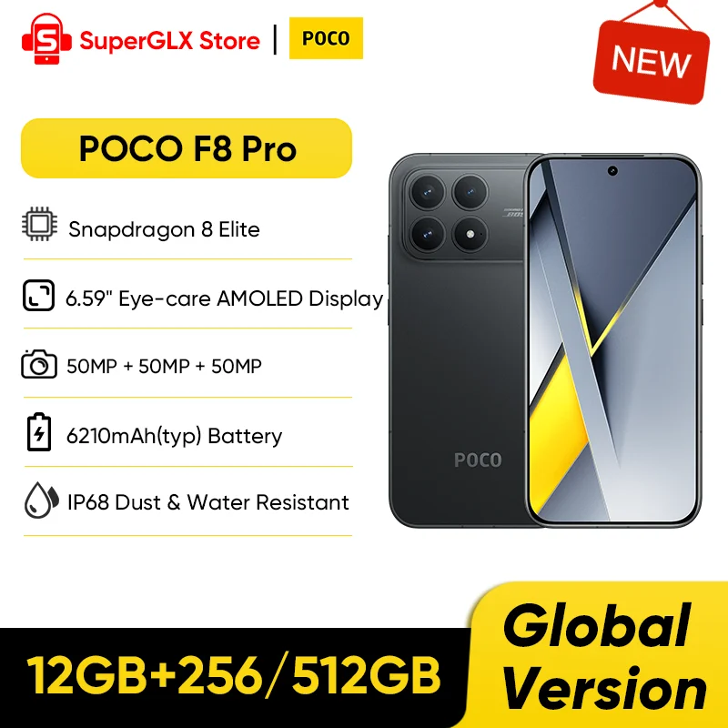 【2025 New Arrivals】Global Version POCO F8 Pro 5G Smartphone Snapdragon 8 Elite 6.59" 120Hz AMOLED Display 50MP 6210mAh Battery