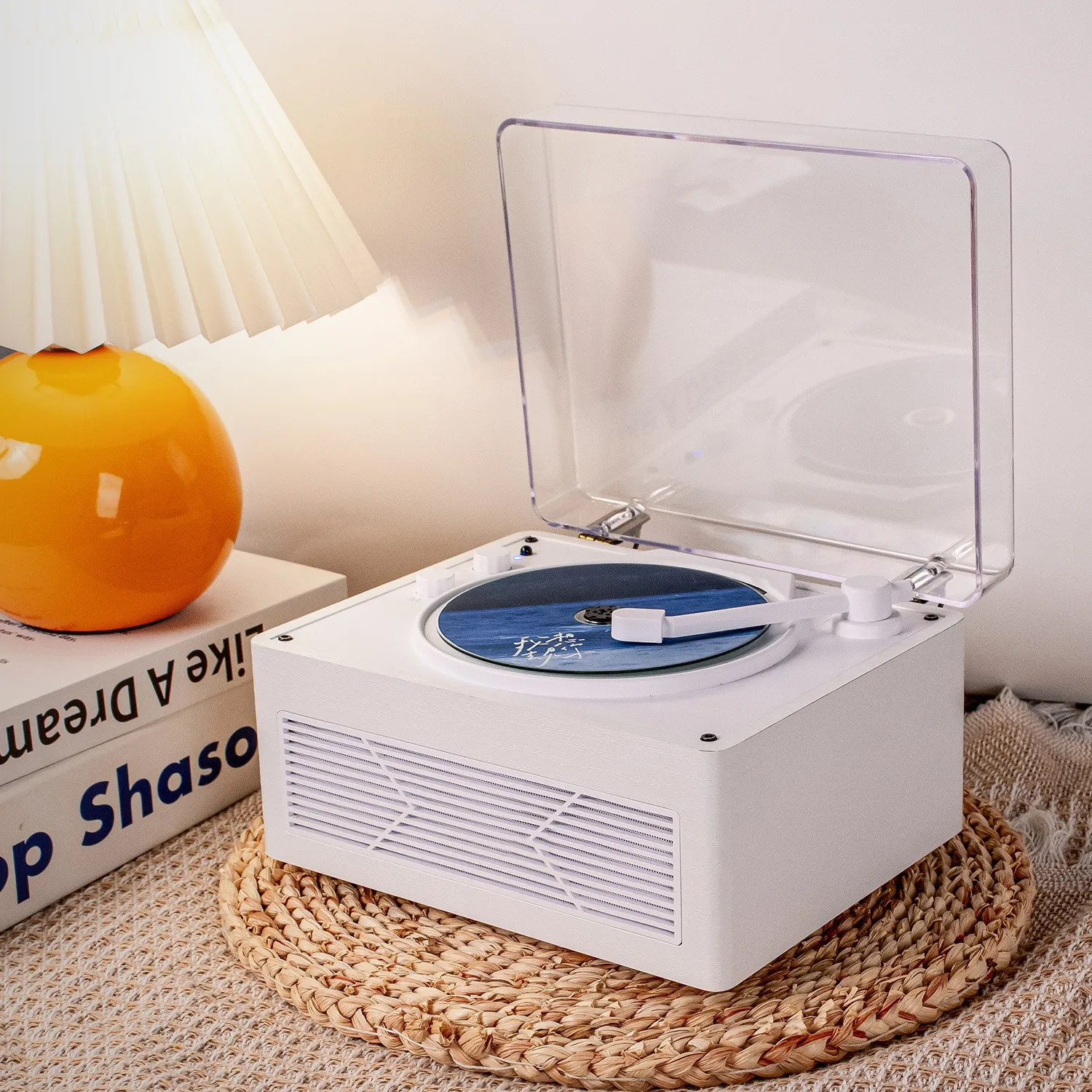 M530 Brown and White Wood Grain Vintage CD Player with Album Disc Playback Mobile/Speaker Playback Creative Design