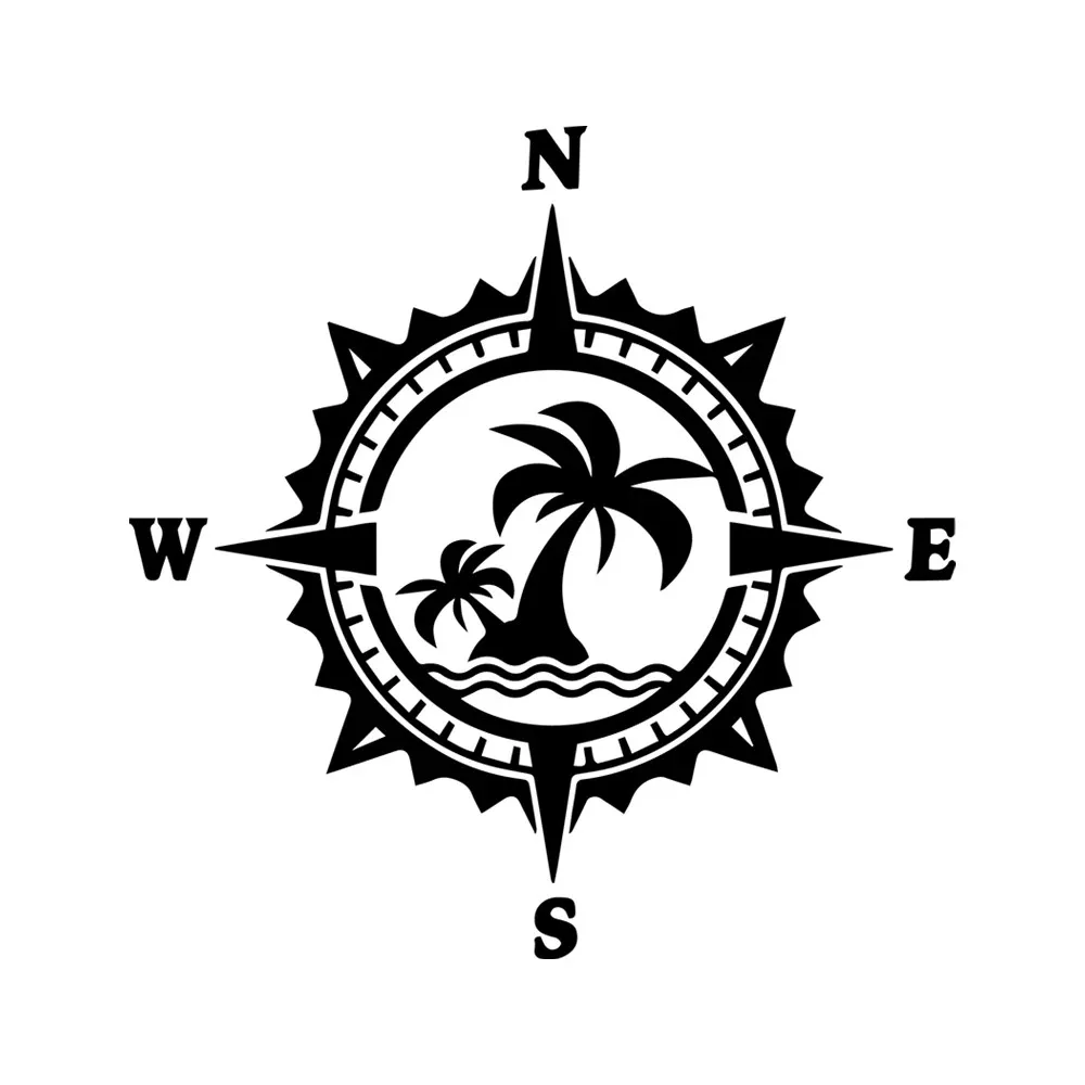 

14.8*15cm Palms Island Compass Rose Off Road Creative Compass Car Stickers Waterproof Vinyl Decals