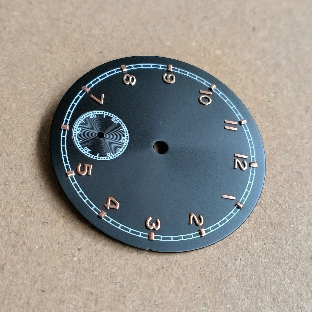 لا يوجد شعار 37 ملم قرص ساعة إكسسوارات الساعة قرص أسود رقم ذهبي وردي سمك 0.4 ملم مناسب لحركة ETA6498 ST3621