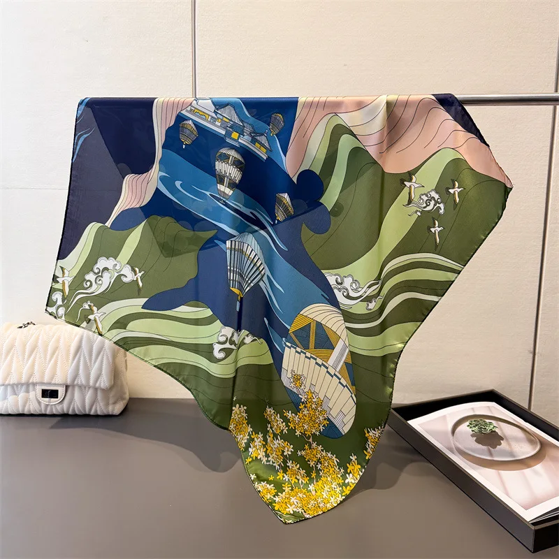 

New Luxury Square Scarf For Women Soft Satin Silk Scarves Bandanas Fashion Ladies Hijab Neckerchief Elegant Shawl Wraps