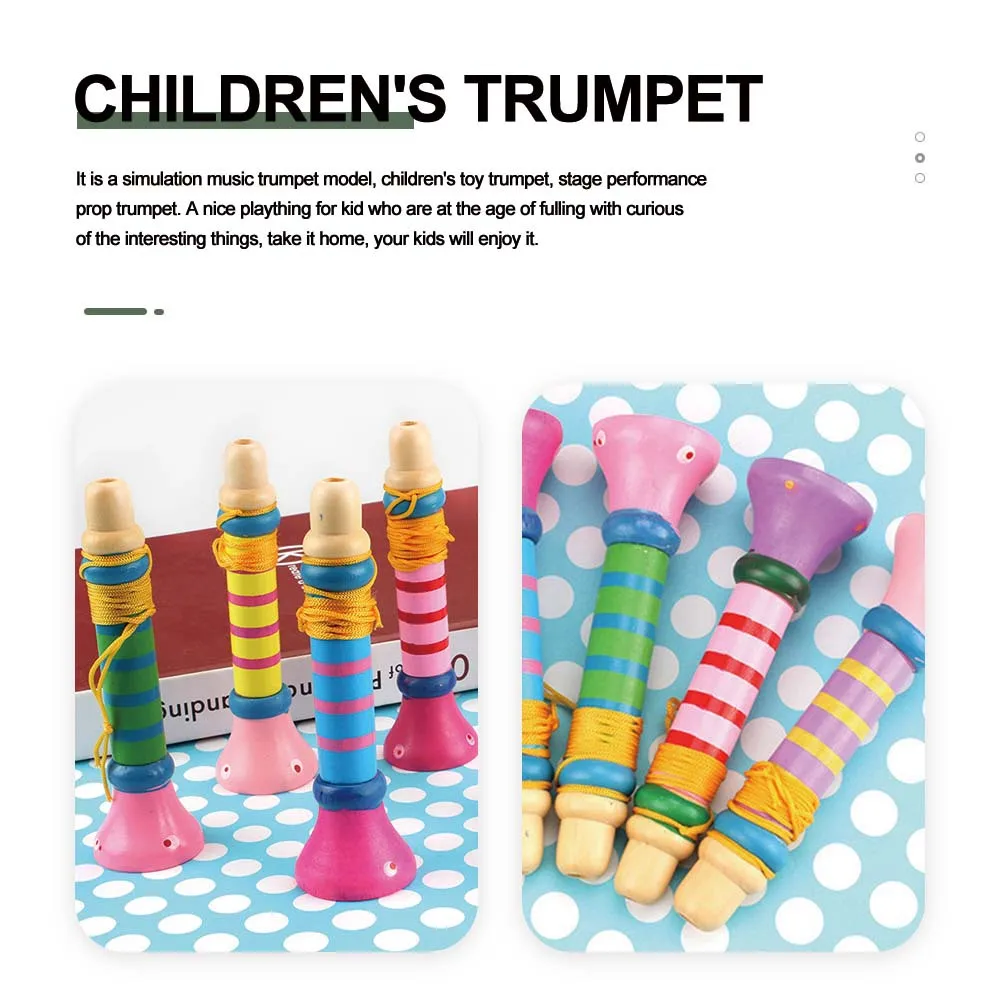 3 قطع خشبية للأطفال محاكاة البوق الموسيقية اللعب الملونة التعليمية مرحلة الأداء الدعامة صافرة للأطفال في وقت مبكر #5