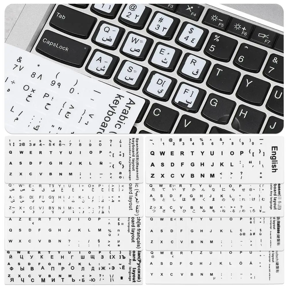 Wear-resistant Keyboard Stickers Spanish/English/Russian/Deutsch/Arabic/Italian/Japanese Letter Replacement For Laptop PC
