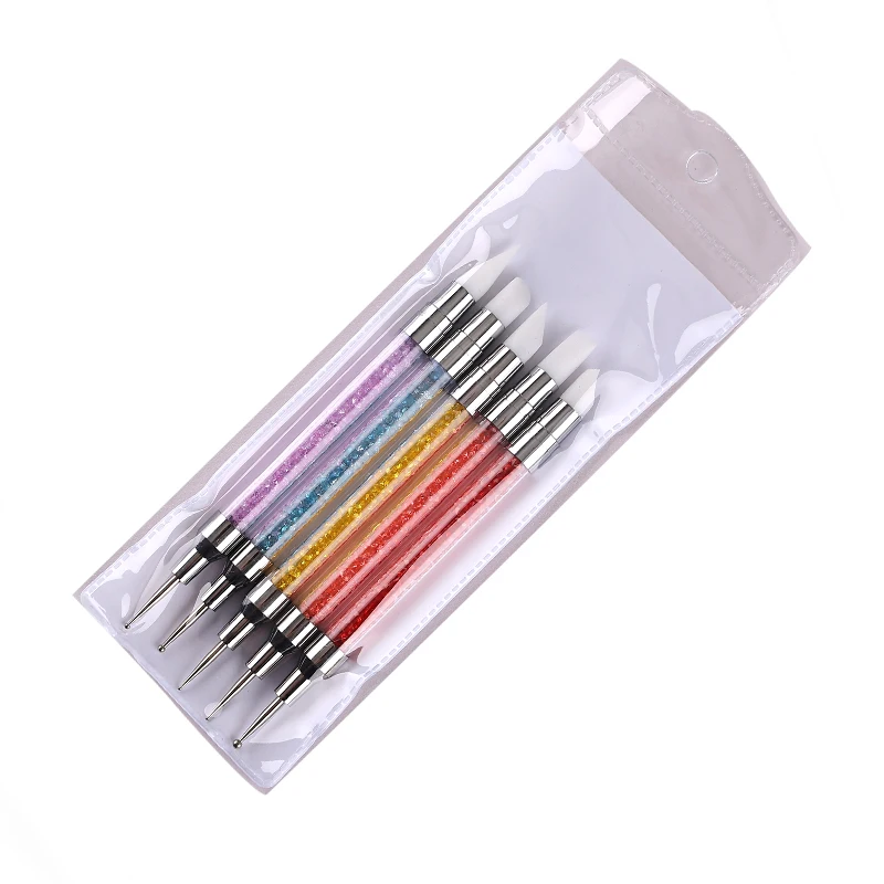 シンプルな 5 ピース/セットプロフェッショナル 2 方法ネイルアート点在ペンプラスチック鋼クリスタルハンドルラインストーンピックアップペンマニキュアツール