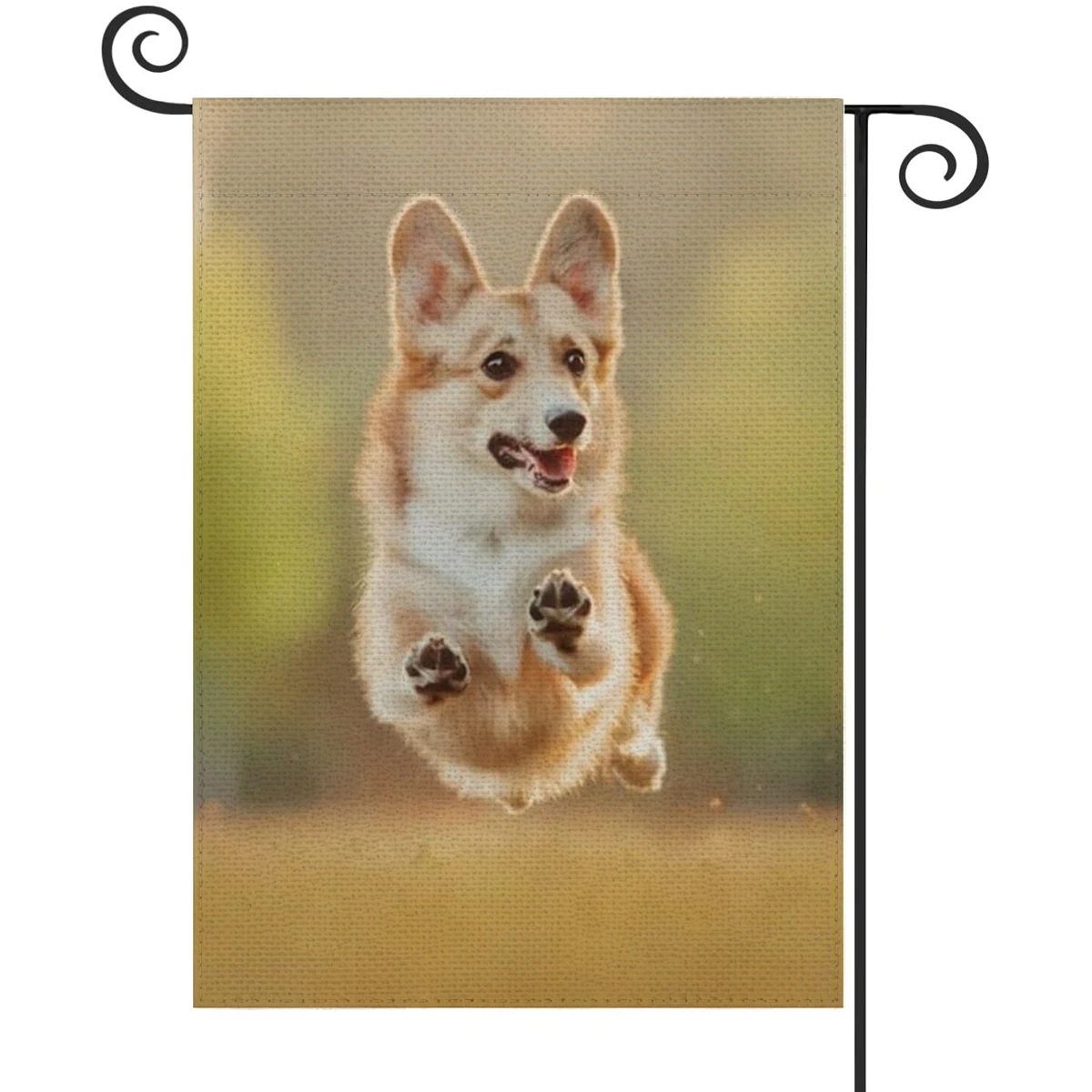 1PC  A running corgi Pattern Linen Cotton Garden Flag Banner Indoor Outdoor Home Garden Hanging Decor