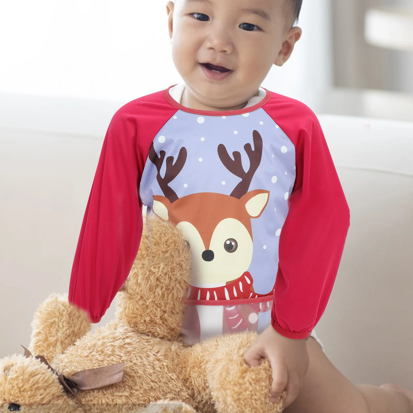 

Waterproof Bib Long Sleeve Toddler Full Cover Apron Baby Feeding Smock Drool Proof Crumb Resistant Easy Clean