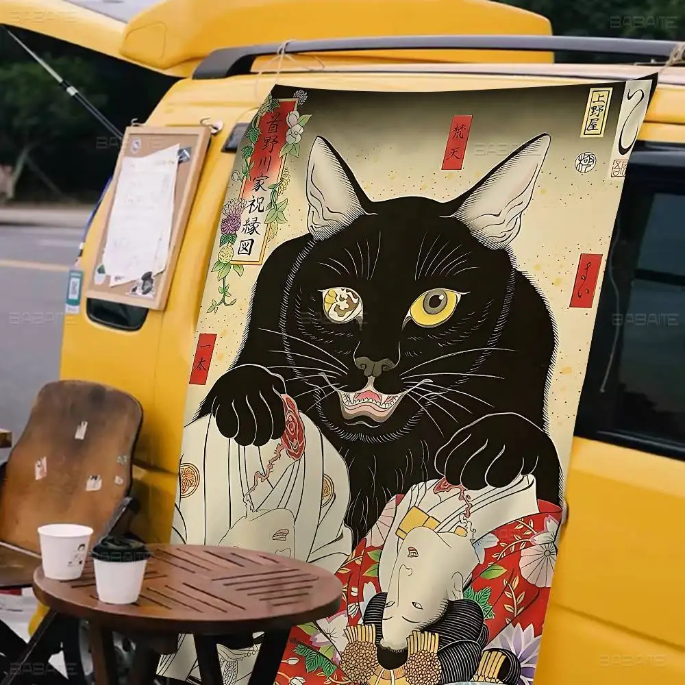 مضحك امرأة يابانية تصرخ في القط دوجي أنيمي الرسم البياني العلم لغرفة المعيشة المنزل النوم ديكور فني ديكور المنزل راية #4