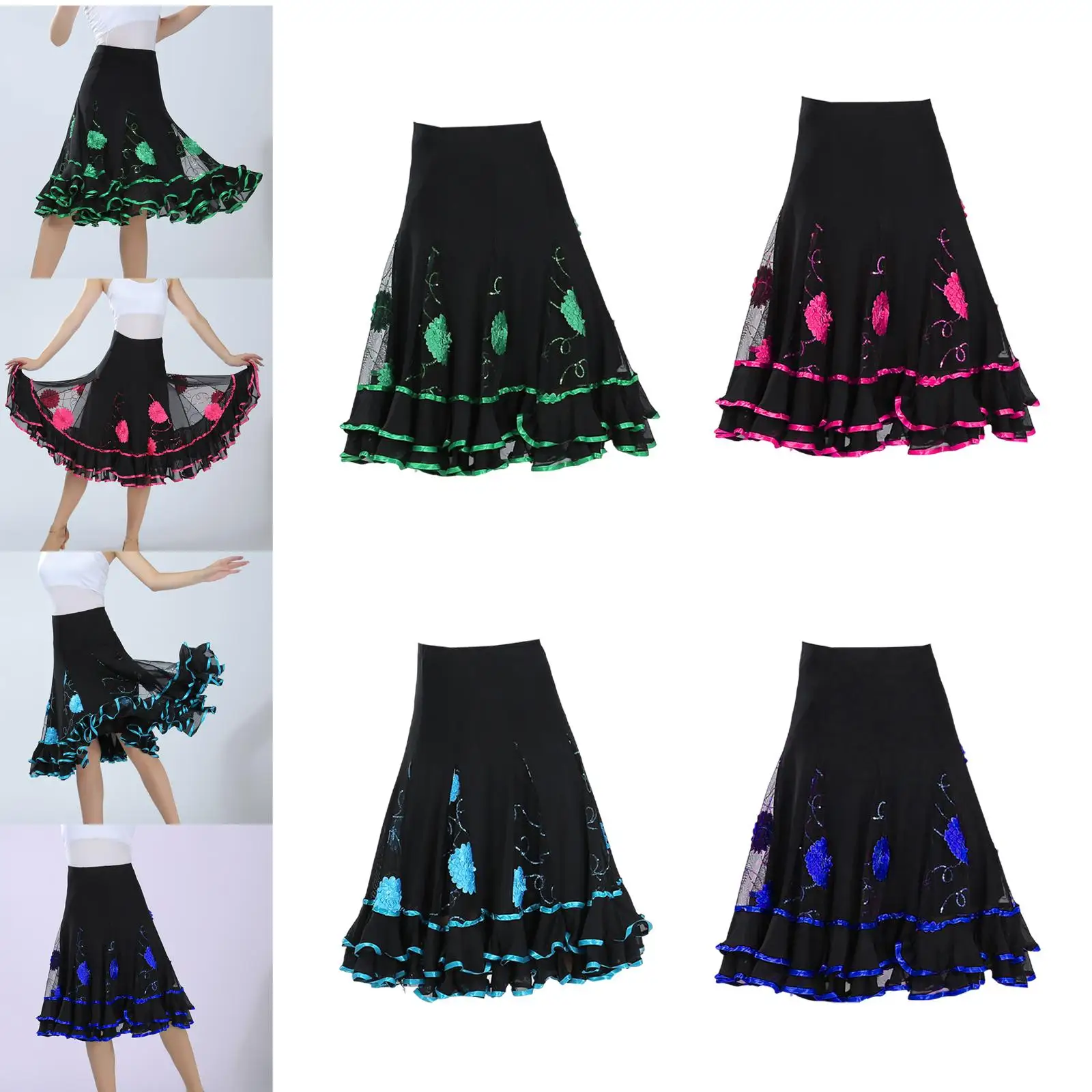 Jupe de danse douce pour salle de bal élégante pour femmes, nouveau Style, Costume décontracté, longue jupe pivotante pour Flamenco, Rumba, valse, vêtements de danse