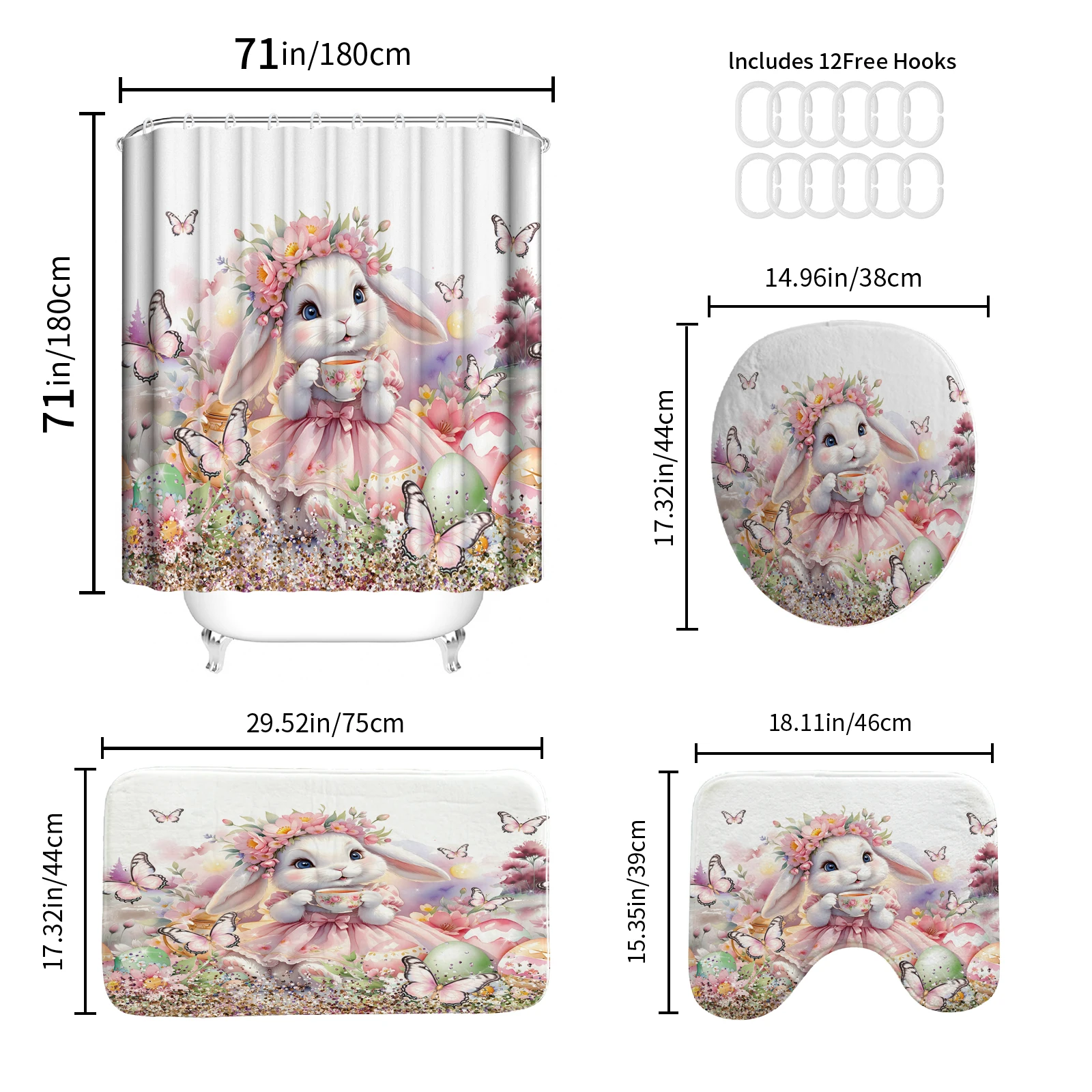 Floral Small Animal Print Shower Curtain Waterproof Design Polyester Home Decoration Bathroom Curtain With Hook