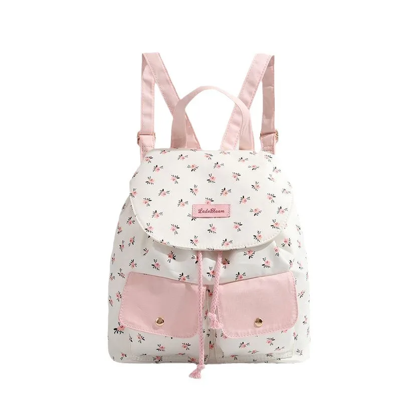 

High-value cute versatile shoulder bag 2025 Mori system high value floral canvas shoulder backpack large capacity schoolbag