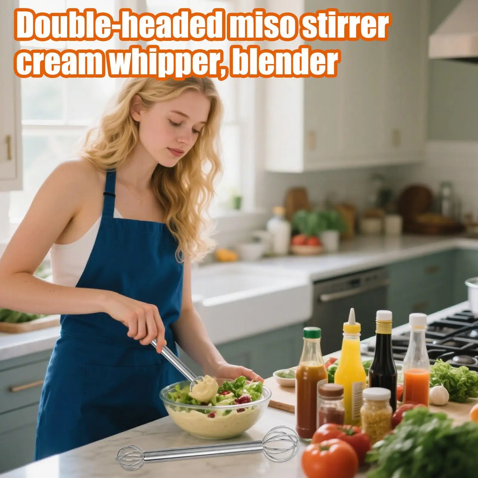Miso Muddler Stainless Steel Double-Head Miso Paste Stirrer Japanese Food Grade Blender Manual Cream Whipper Kitchen Mixing Tool