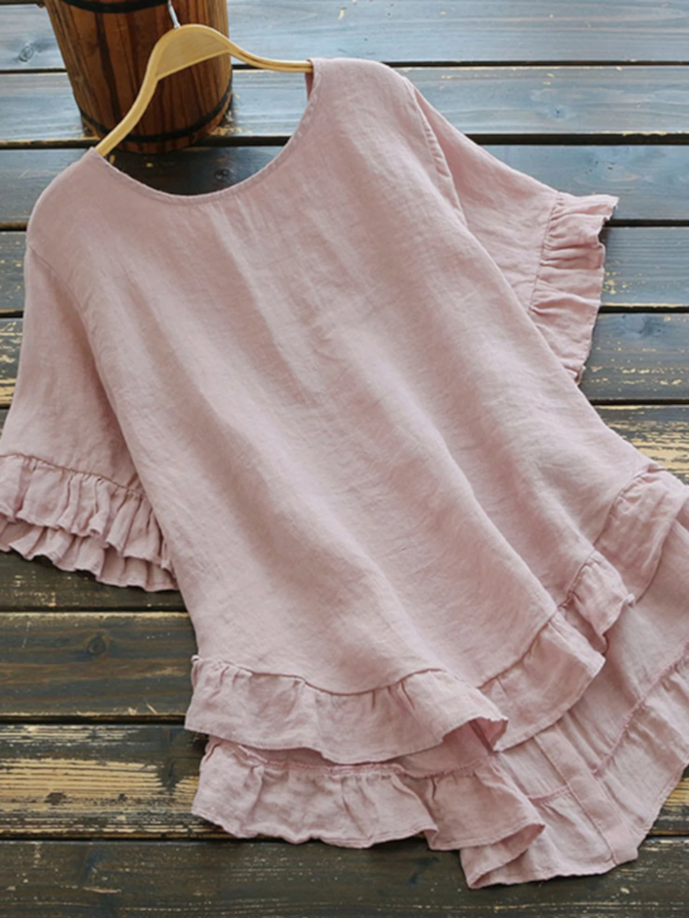 

ZANZEA Women Asymmetrical Tops 2025 Summer Solid Button Cotton Linen Blusa Casual Short Sleeve Blouse Fashion Ruffle Tunic