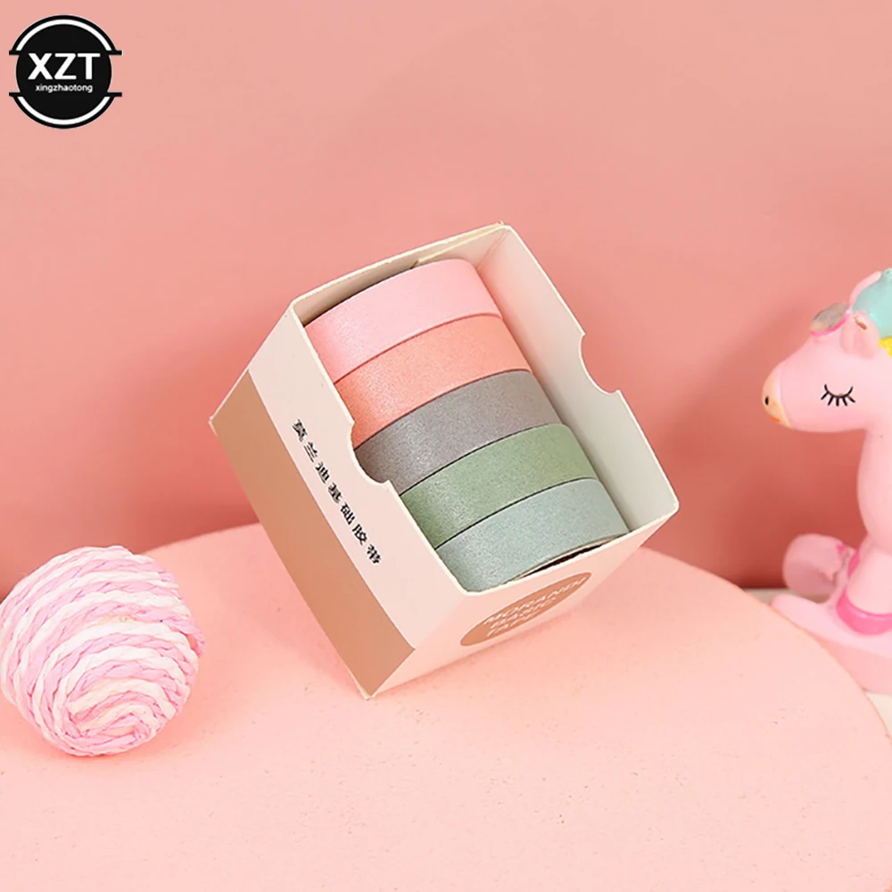 Mới Đồng Màu Giấy Washi Băng 5 Cuộn Bộ Sinh Viên Cơ Bản Nhật Ký Miếng Dán Trang Trí Hình Học Văn Phòng Phẩm