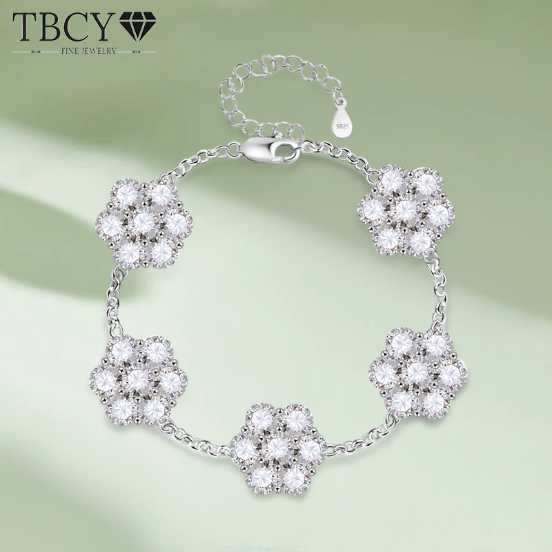 TBCYD 17.5cttw D Color Moissanite Bracelets For Women S925 Silver 5MM Flower Shape Lab Diamond Hand Chain Wedding Fine Jewelry