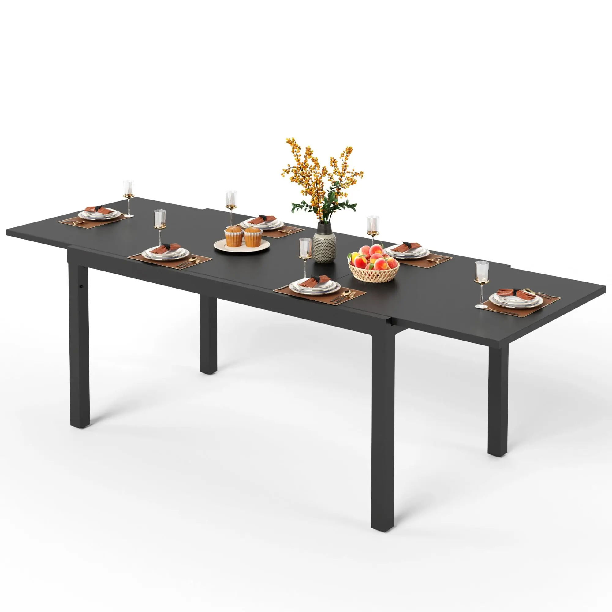 Patio Expandable Metal Dining Table for 6-8, Black | 99