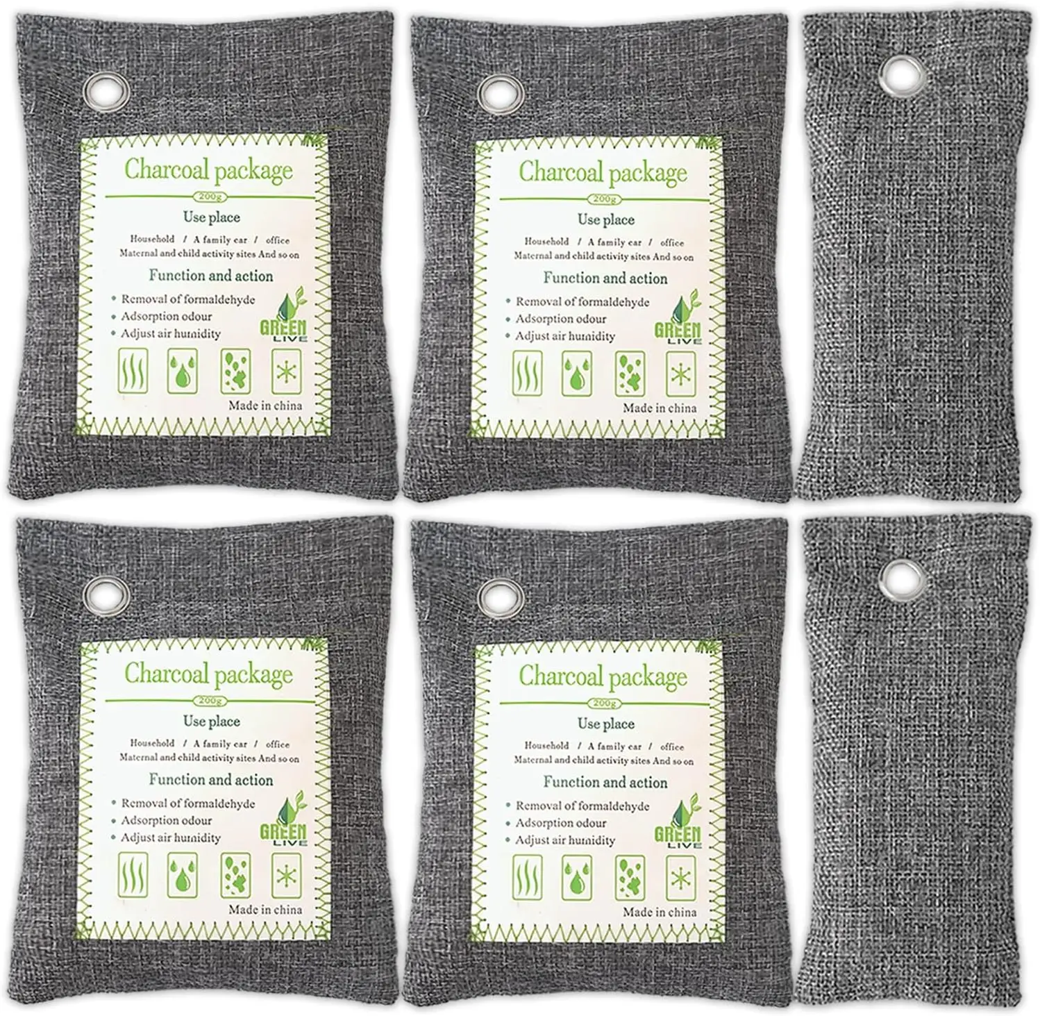 

Activated Charcoal Odor Absorber (4x200g Large + 2x75g Small), Bamboo Charcoal Air Purifying Bag, Odor Deodorizer and Eliminator