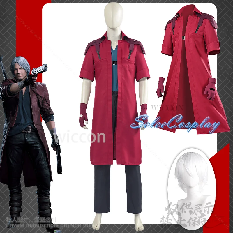 

DMC 5 Cosplay Dante Anime New Movie Cool Man Red Sexy Jacket Coat Pants Glove Wigs Set For Halloween Christmas Party Customized