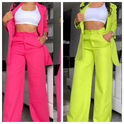 New Autumn Women's Fashion Solid Notched Collar Suit Two Piece Business Office Casual Elegant Womens Blazer Coat Trousers Set