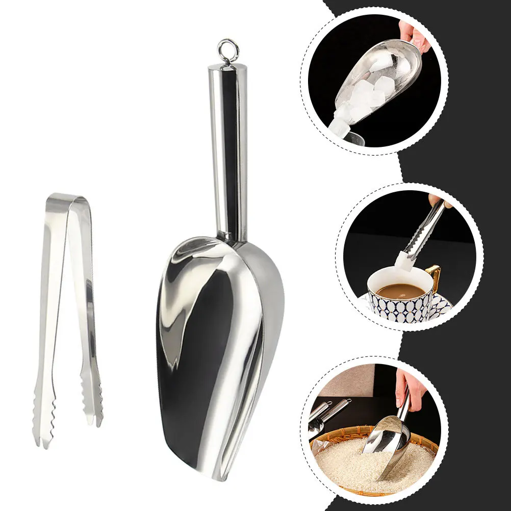

1Set Stainless Steel Ice Shovel and Scoop Tong Rustproof Kitchen Gadgets for Ice Cubes Food Flour Storage