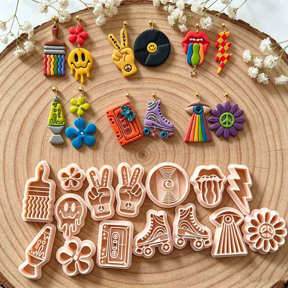 70's Hippie Groovy Retro Polymer Clay Cutters Cool Hip‑hop Entertainment Music Soft Pottery Clay Earrings Jewelry Making Tools