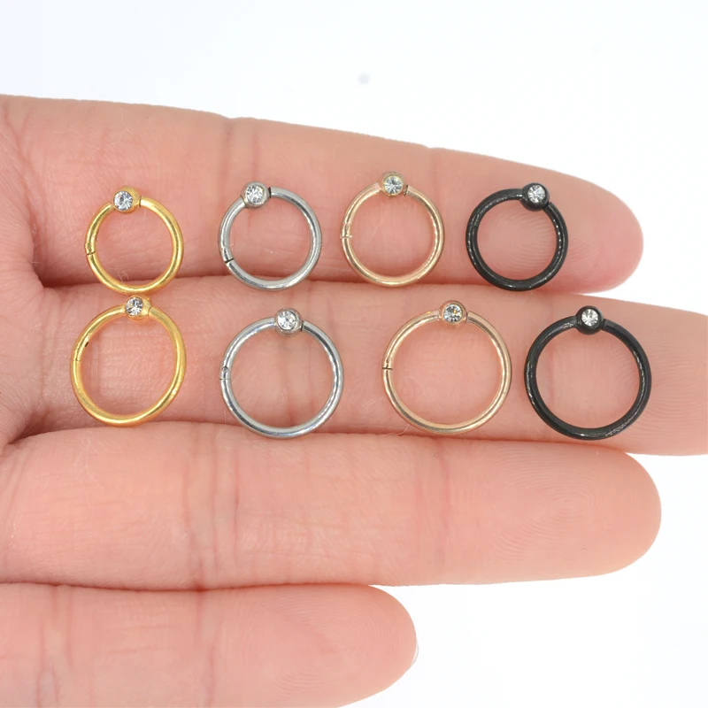 1Pc G23 Titanium Captive Bead Clicker Ring Gems Seamless Hinged Segment Ring Clicker Cartilage Nose/Lip Hoop Rings Septum 16G