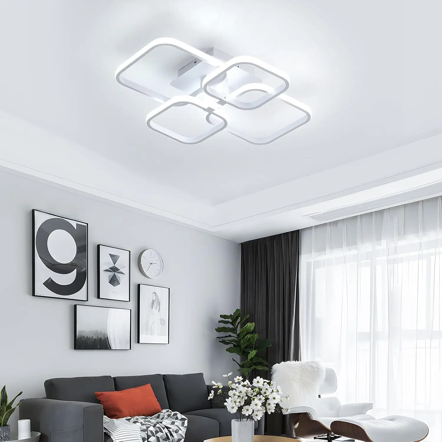 Moderne Quadratische 60W LED-Deckenleuchte 6500K Kaltweiß Energieeffizienzklasse E Deckenlampe Innenbeleuchtung für Wohnzimmer Schlafzimmer Küche Esszimmer
