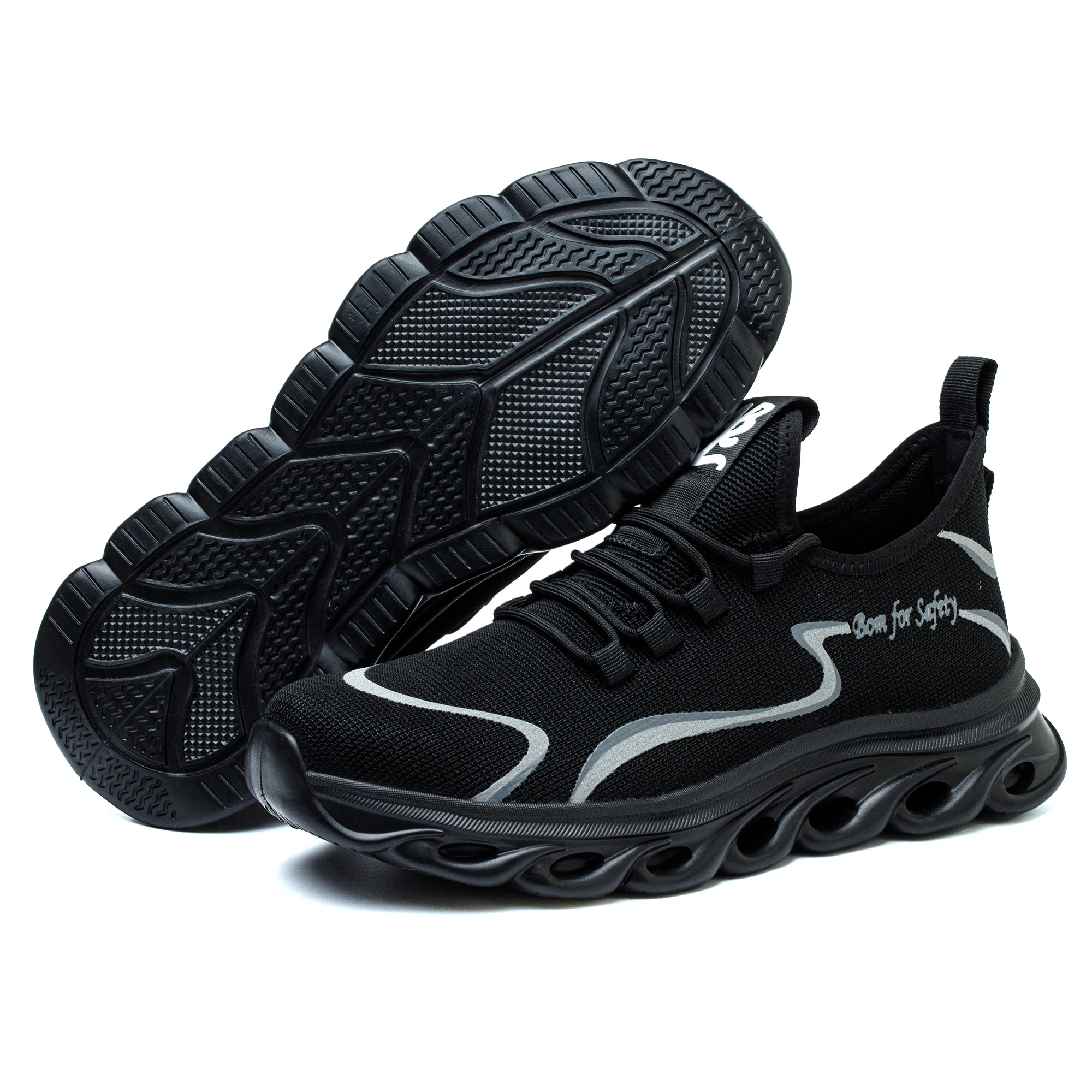 أحذية عمل بمقدمة فولاذية للرجال خفيفة الوزن قابلة للتنفس أحذية واقية مقاومة للثقب ومضادة للسحق للعمل والمشي لمسافات طويلة في الهواء الطلق باللون الأسود #5