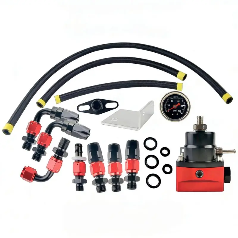 Dependable-Fuel Pressure Regulator Kit For EFI With Pressure Gauge AN6-6AN Universal Adjustable Fuel Line Hose Fitting Connector