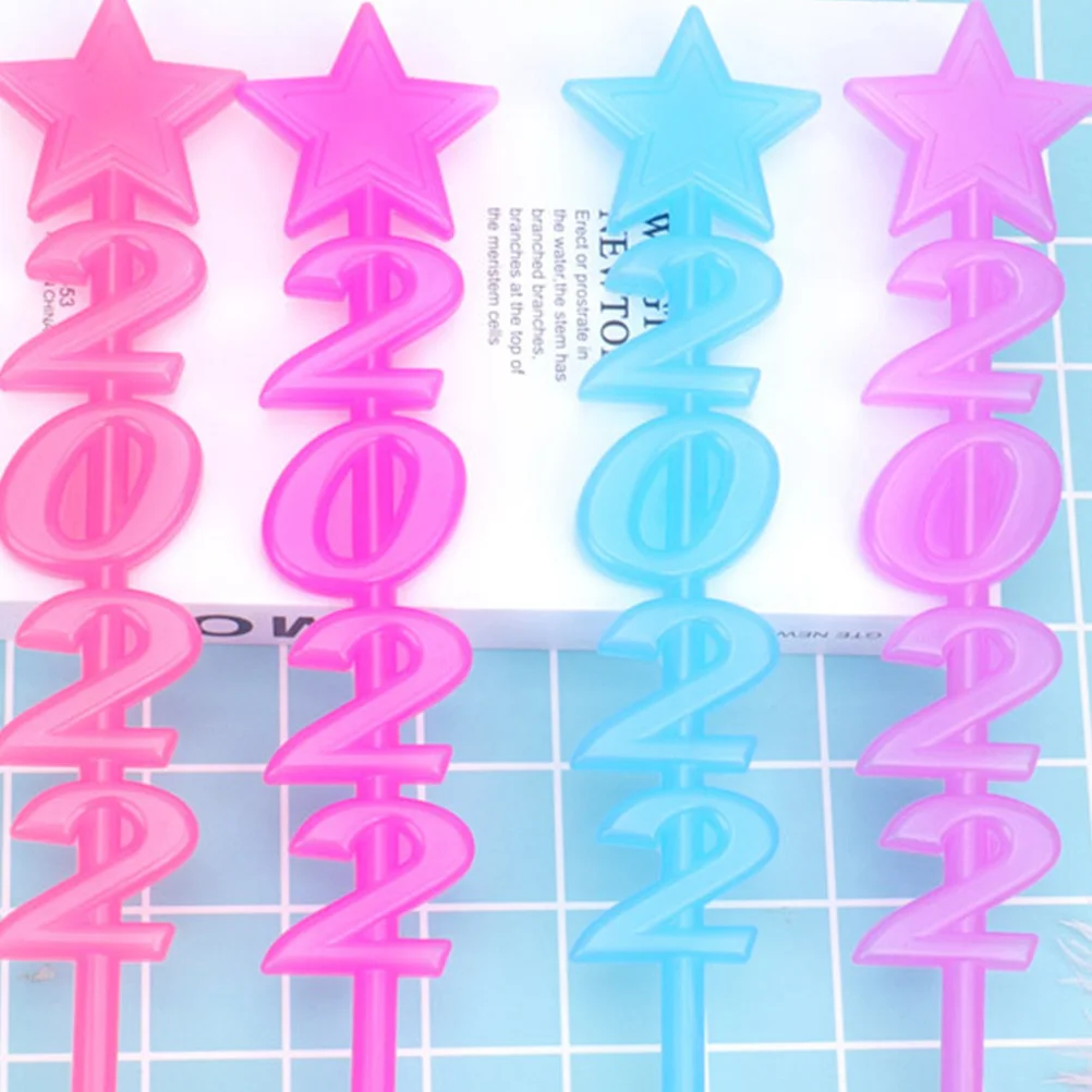 

4Pcs 2022 Number Glowing Stick Flashing Handheld Light Three Modes Smooth Edge Design for New Year Party Kids Festival Prop