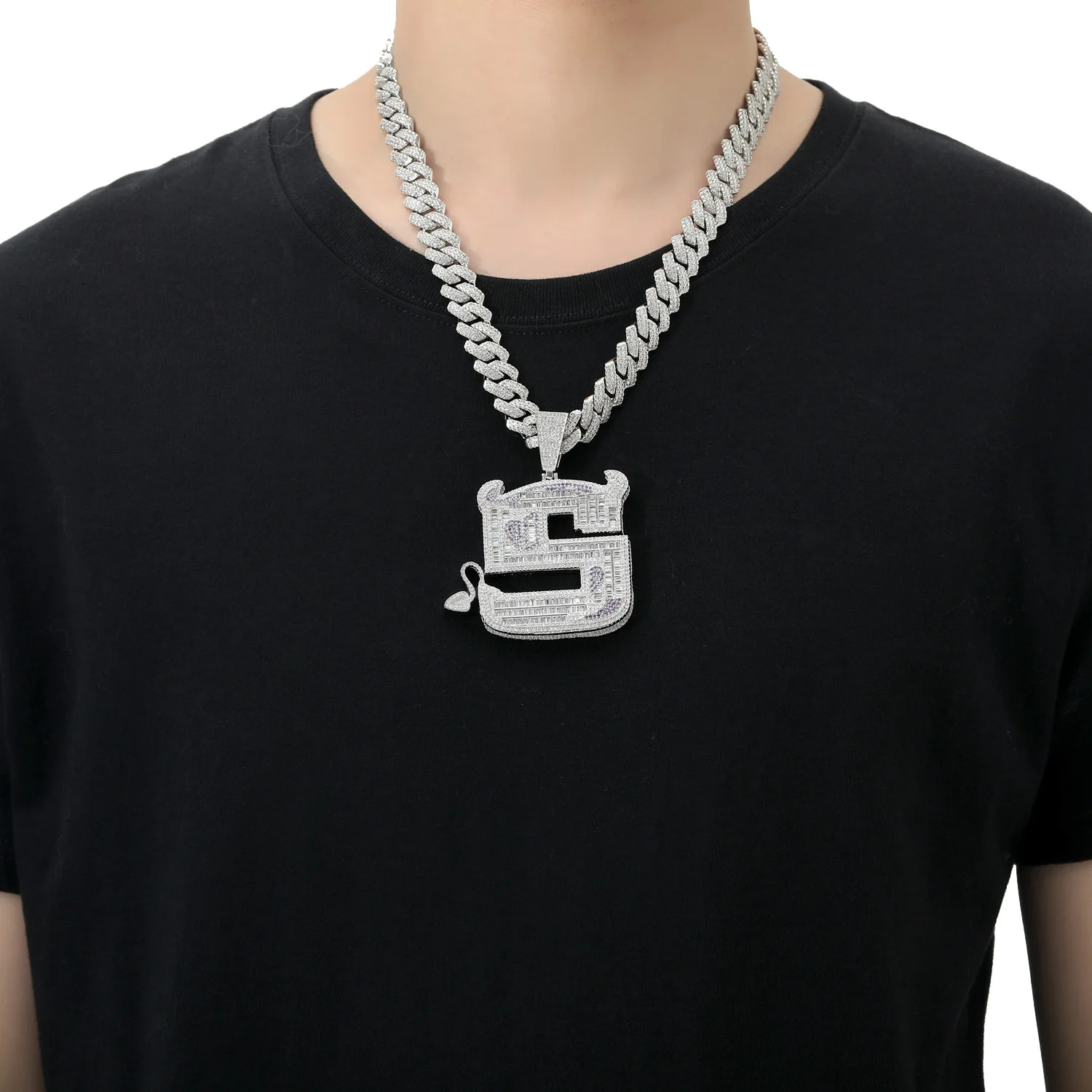 S Letter Pendant Necklace Zircon Collarbone Chain Accessory