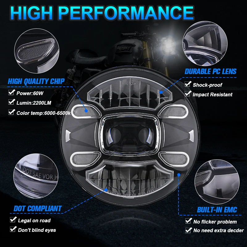 7 Inch Motorcycle Led Headlight Universal Round 7\