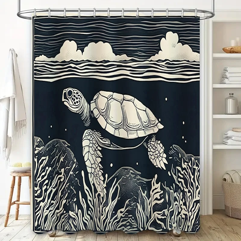 Underwater Turtle Bathing Room Decoration Shower Curtain Waterproof Blue White Colorful Design Modern Bathroom Accessories